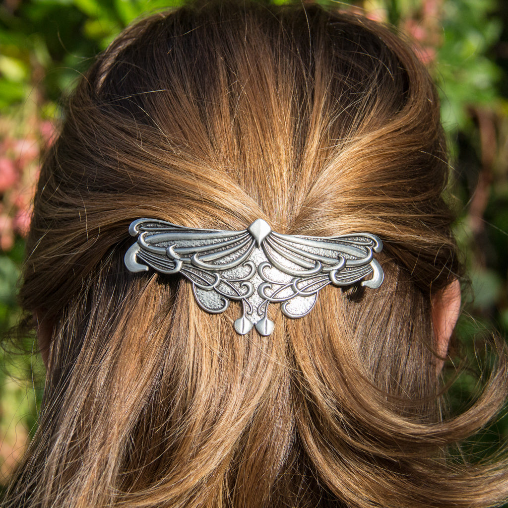 Hair Clip, Barrette, Art Nouveau Leaf 80mm