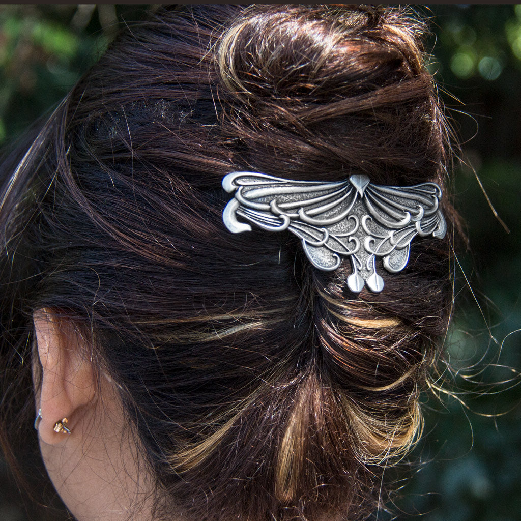 Hair Clip, Barrette, Art Nouveau Leaf 80mm