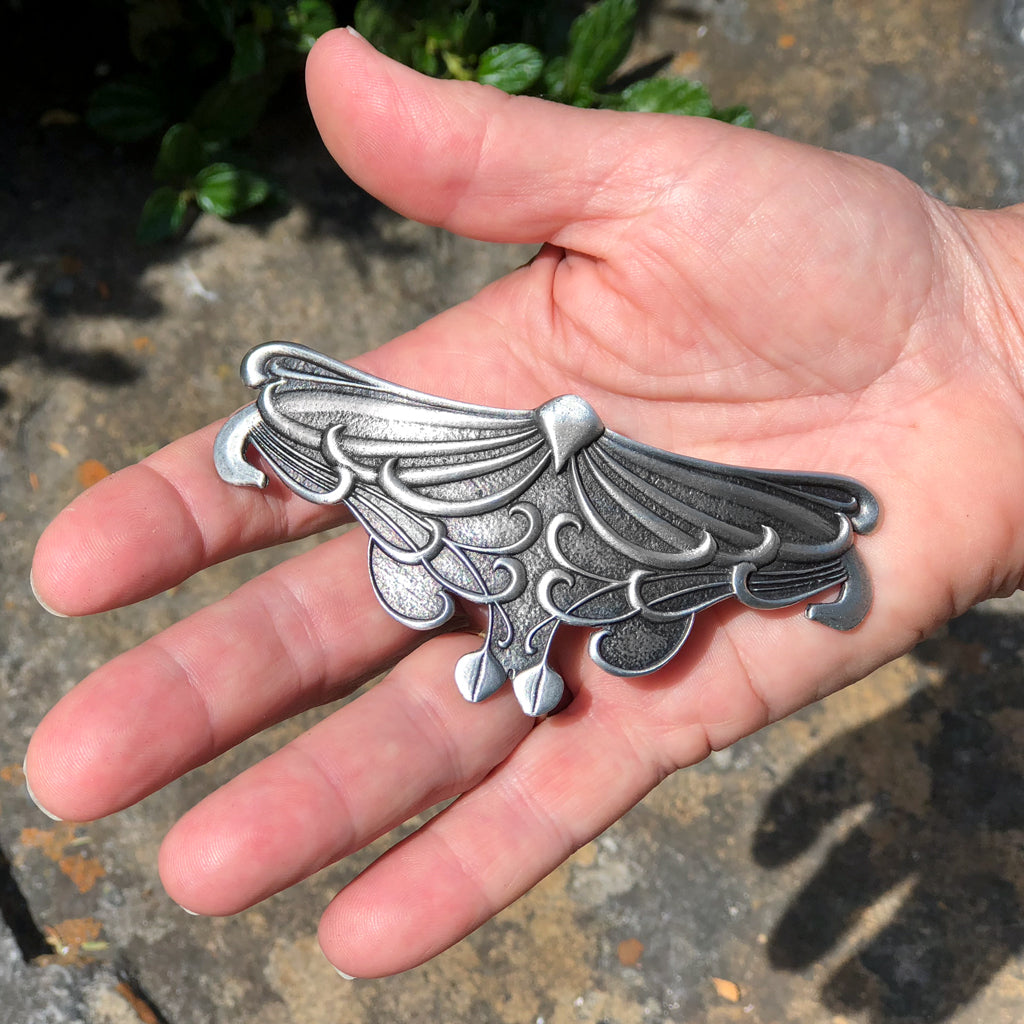 Hair Clip, Barrette, Art Nouveau Leaf 80mm