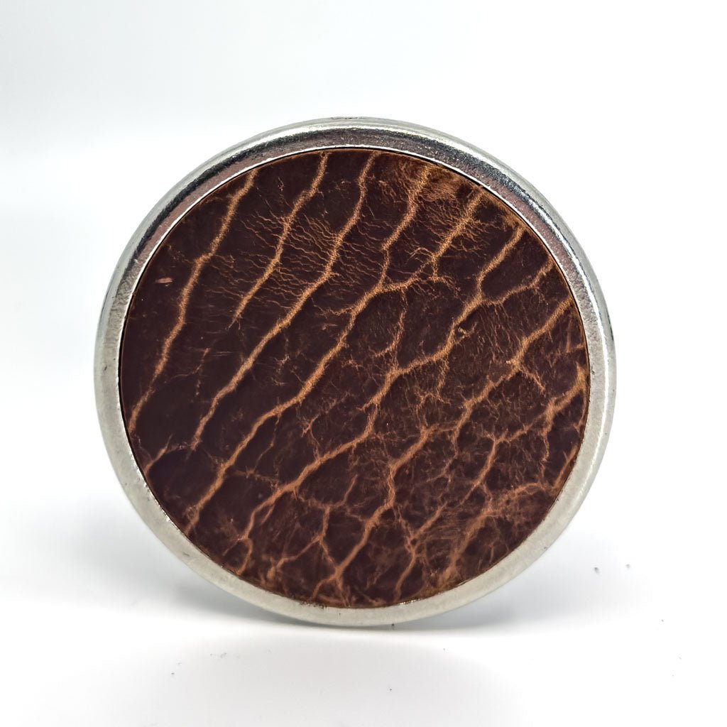 Glazed Bison Tobacco Leather & Metal Deluxe Coaster Set