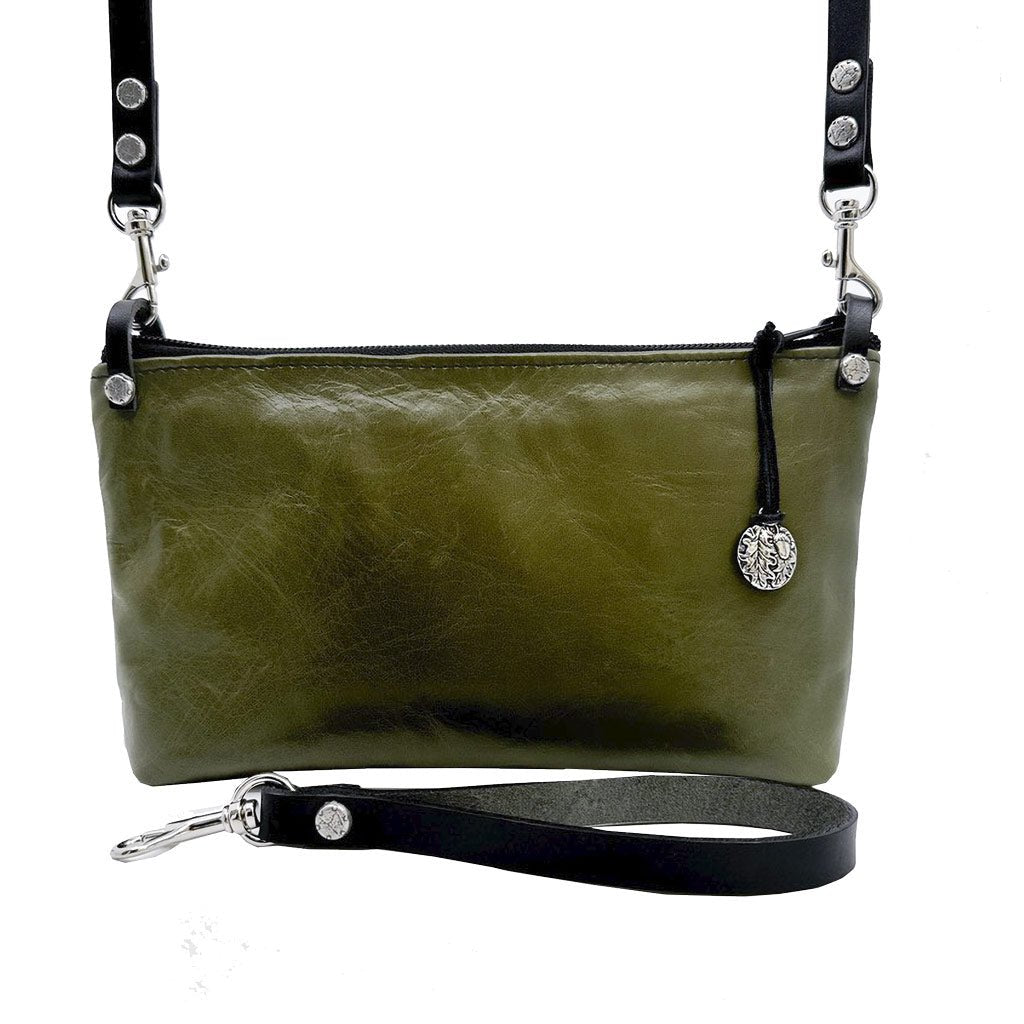 Oberon Design Leather Women's Crossbody Convertible Wristlet Handbag, Evergreen