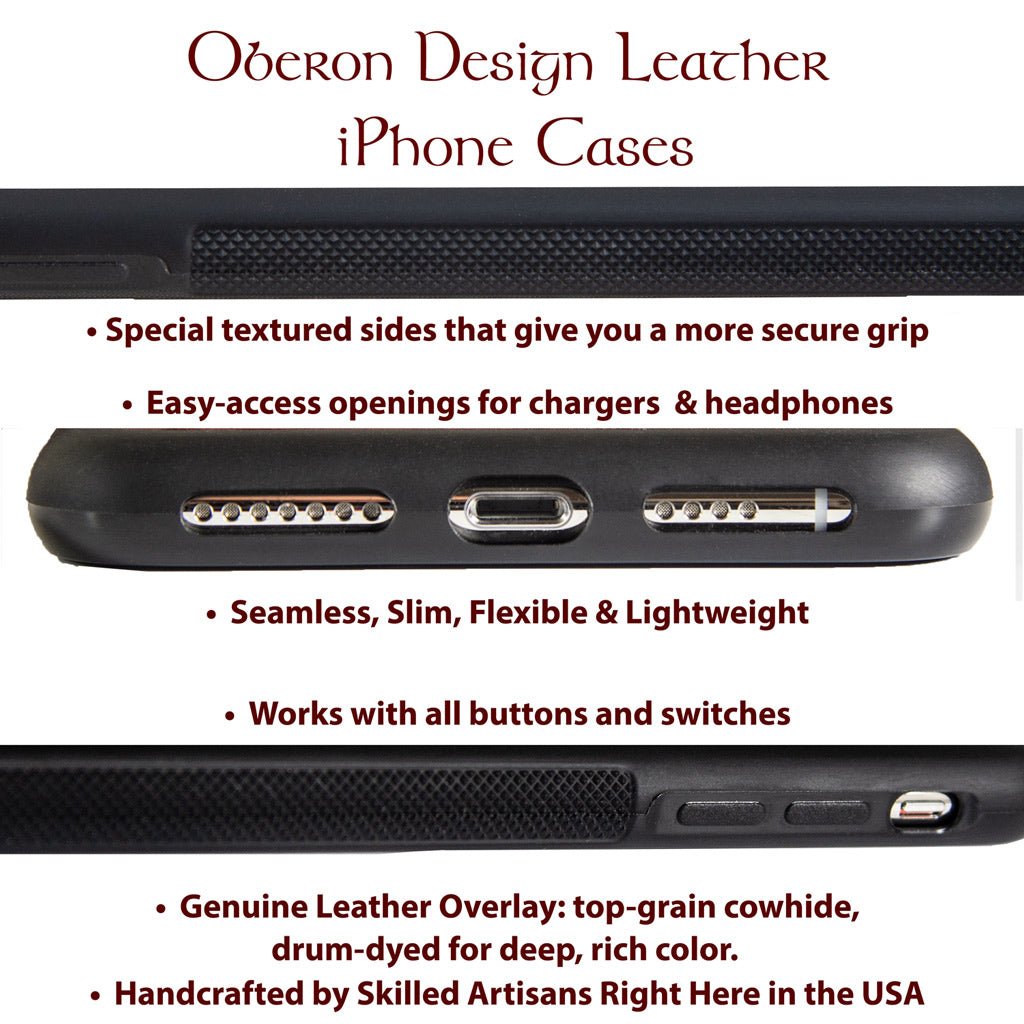 Oberon Design Genuine Leather iPhone Case, Infographic