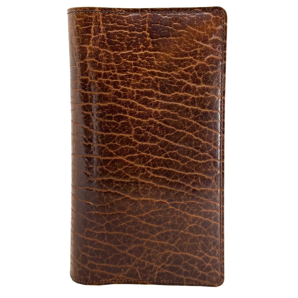Checkbook Cover, Rustic Glazed Shrunk Bison in Tobacco