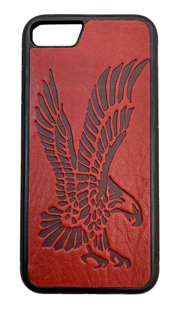 Oberon Design Genuine Leather iPhone SE Case, Hand-Crafted, Eagle, Red