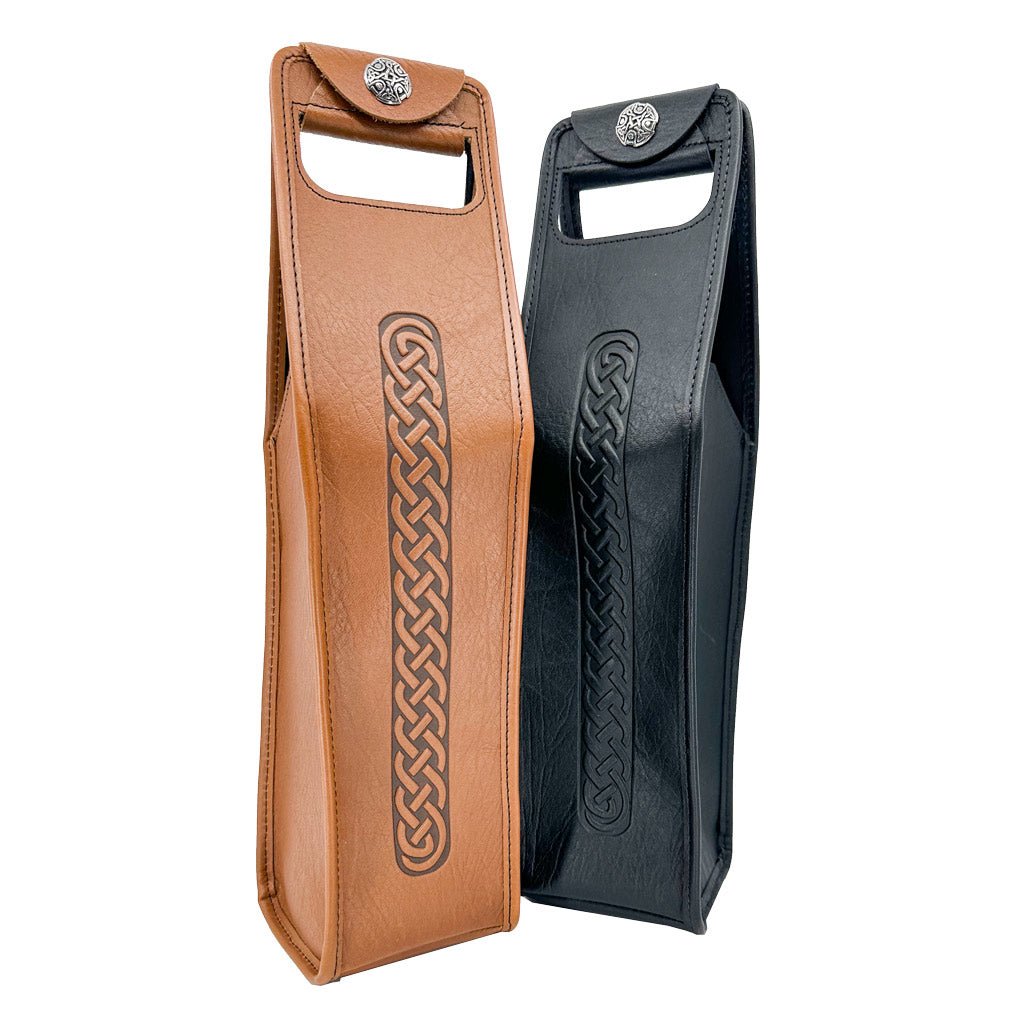 Oberon Design Wine Bottle Carrier Bag, Celtic Braid, Saddle & Black
