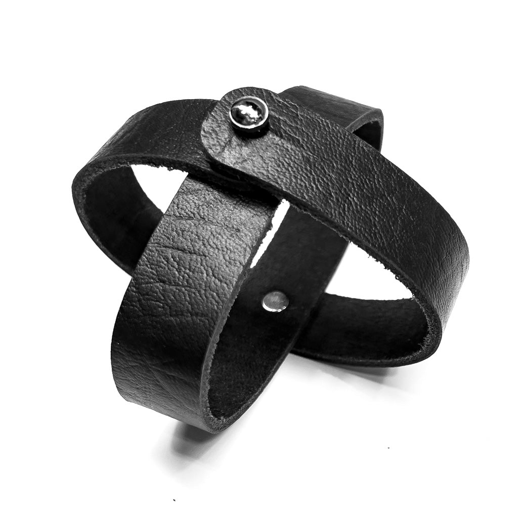 Premium Leather Coaster Strap Holder, Handmade in The USA, Black