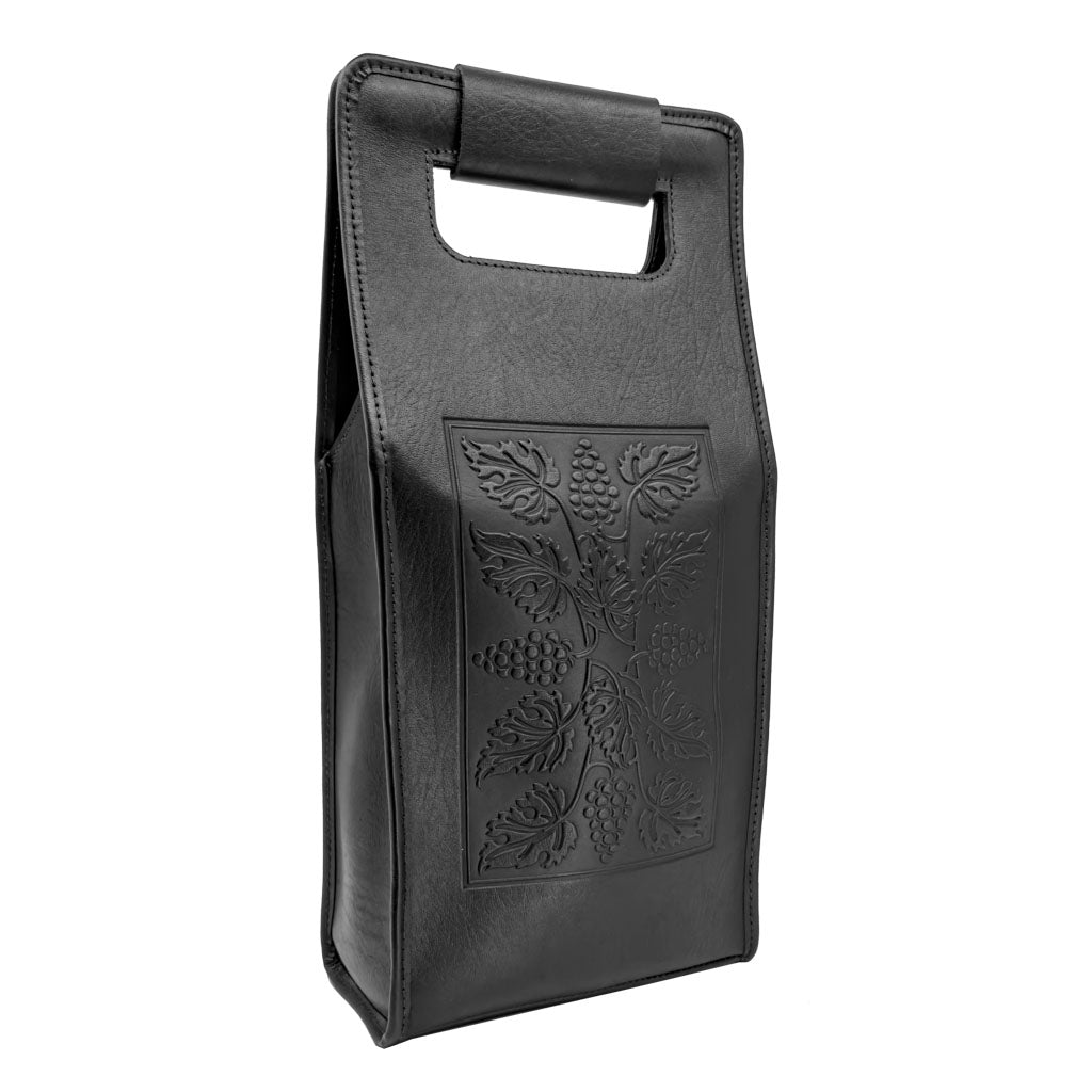 Oberon Design Wine Bottle Carrier Bag, Nouveau Grapes, Back, Black