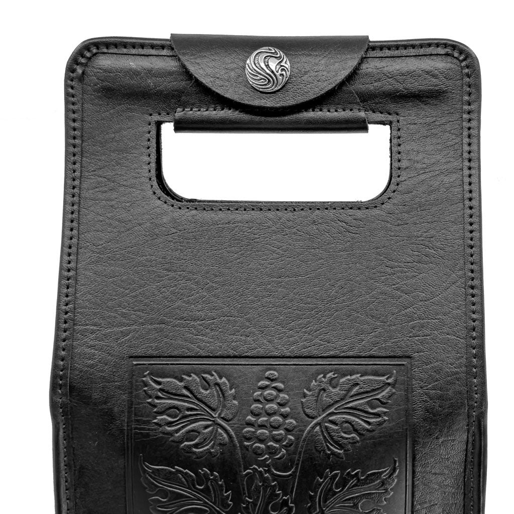 Oberon Design Wine Bottle Carrier Bag, Nouveau Grapes, Black - Detail