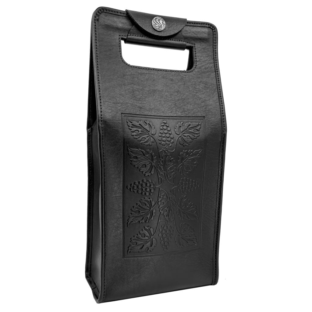 Oberon Design Wine Bottle Carrier Bag, Nouveau Grapes, Black