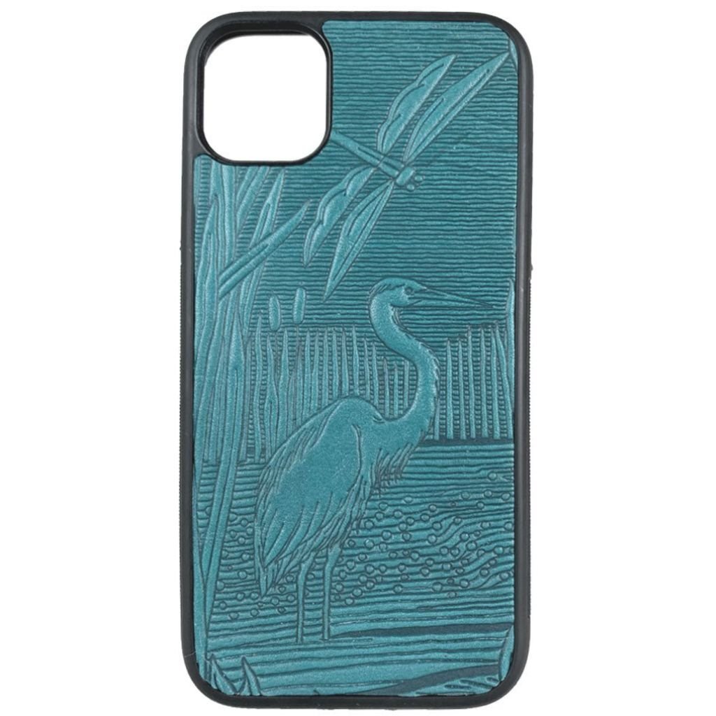 Oberon Design Leather iPhone Case, Hand-Crafted, Dragonfly Pond, Blue