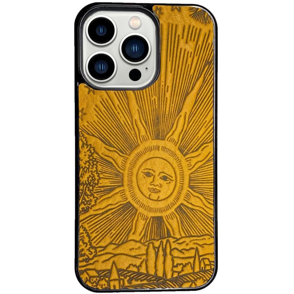 Oberon Design Leather iPhone Case, Hand-Crafted, Roof of Heaven, Marigold