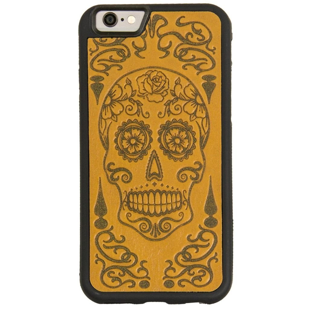 iPhone Leather Case, Sugar Skull in Marigold