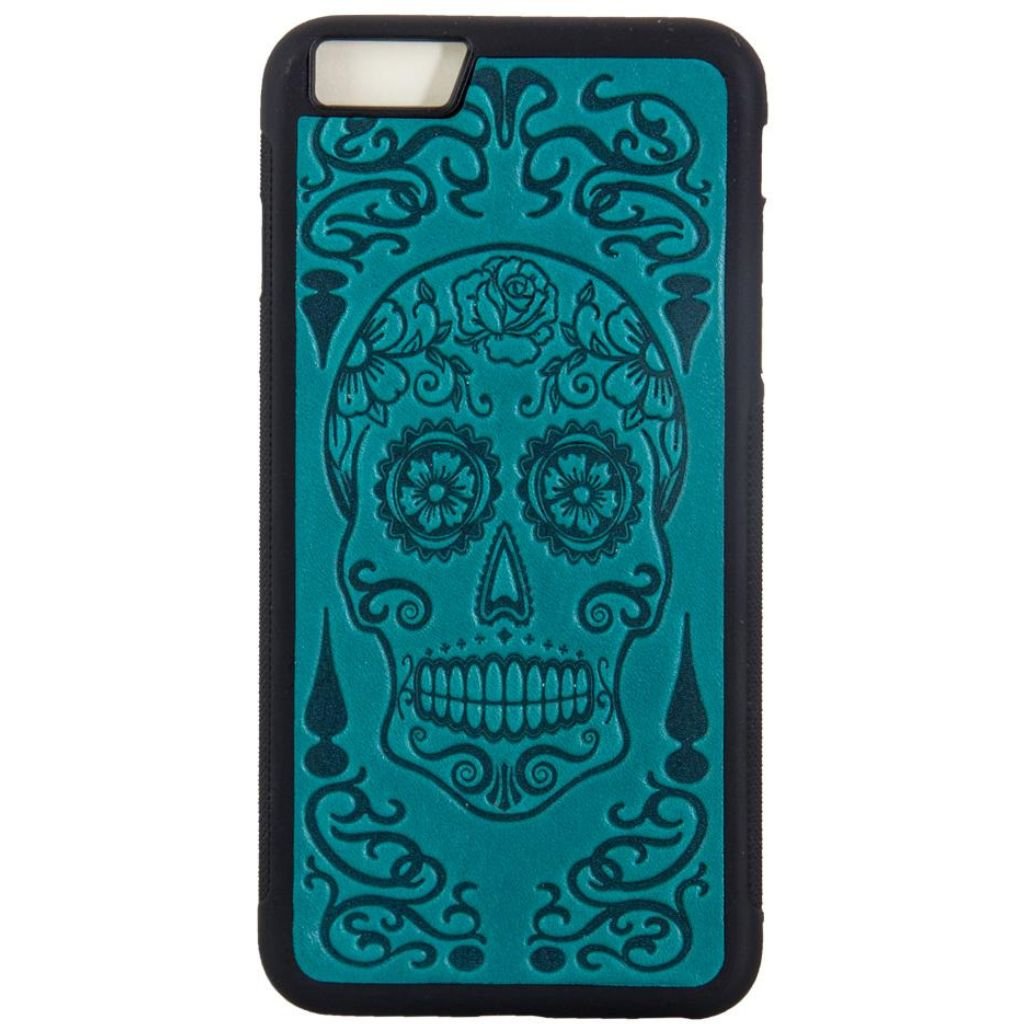 iPhone Leather Case, Sugar Skull in Teal
