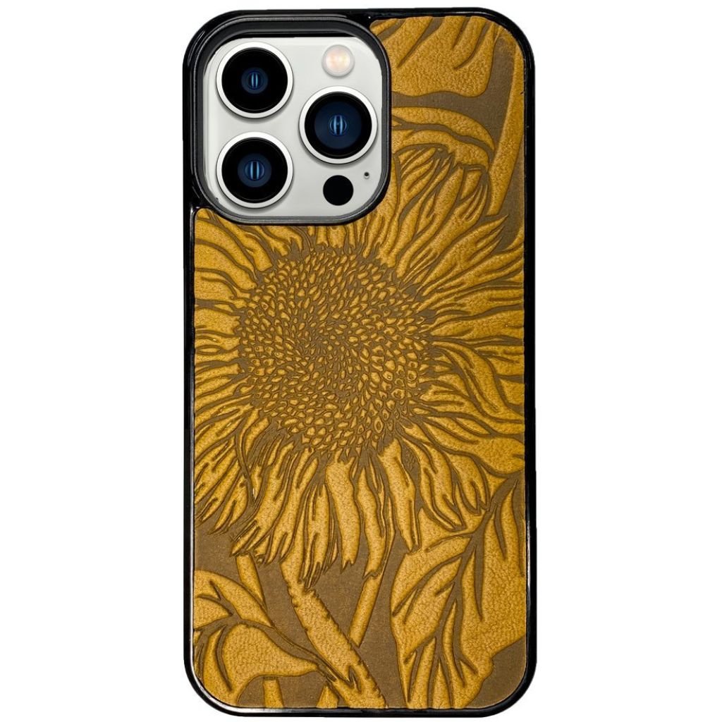 Oberon Design Genuine Leather iPhone Case, Hand-Crafted, Sunflower, Marigold