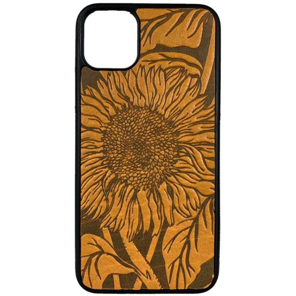 Oberon Design Genuine Leather iPhone Case, Hand-Crafted, Sunflower, Marigold