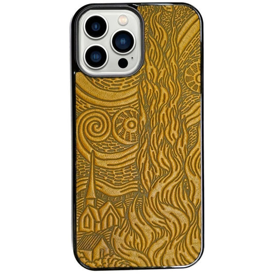 iPhone PRO Leather Case, Van Gogh's Sky In Marigold