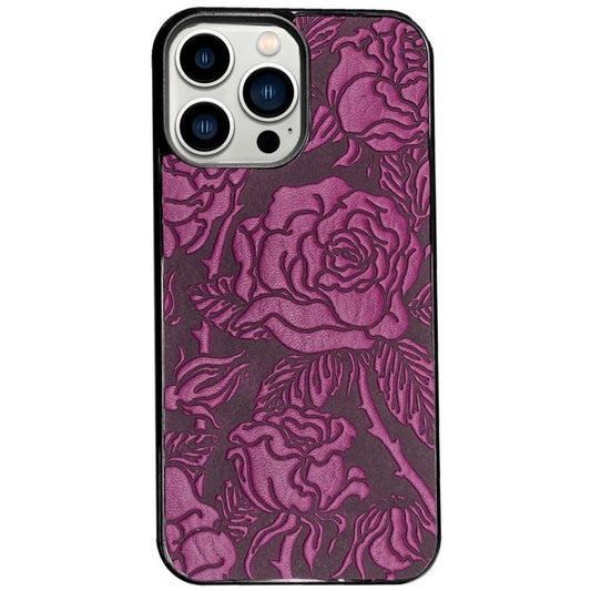 Leather iPhone Case, Wild Rose in OrchidOberon Design Genuine Leather iPhone Case, Hand-Crafted, WIld Rose, Orchid