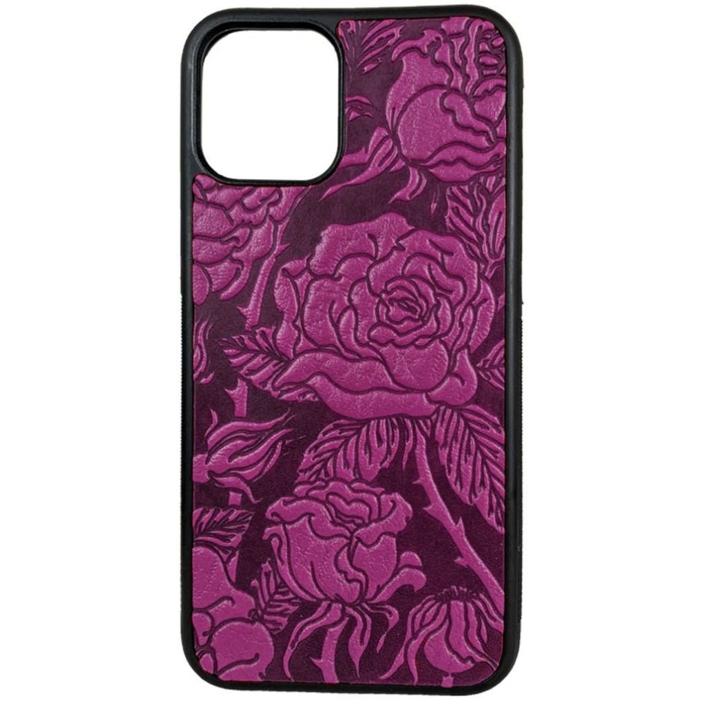 Oberon Design Genuine Leather iPhone Case, Hand-Crafted, WIld Rose, Orchid