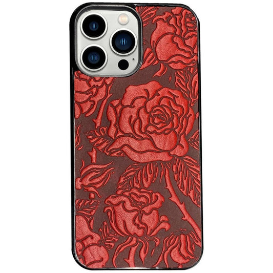 Oberon Design Genuine Leather iPhone Case, Hand-Crafted, WIld Rose, RED
