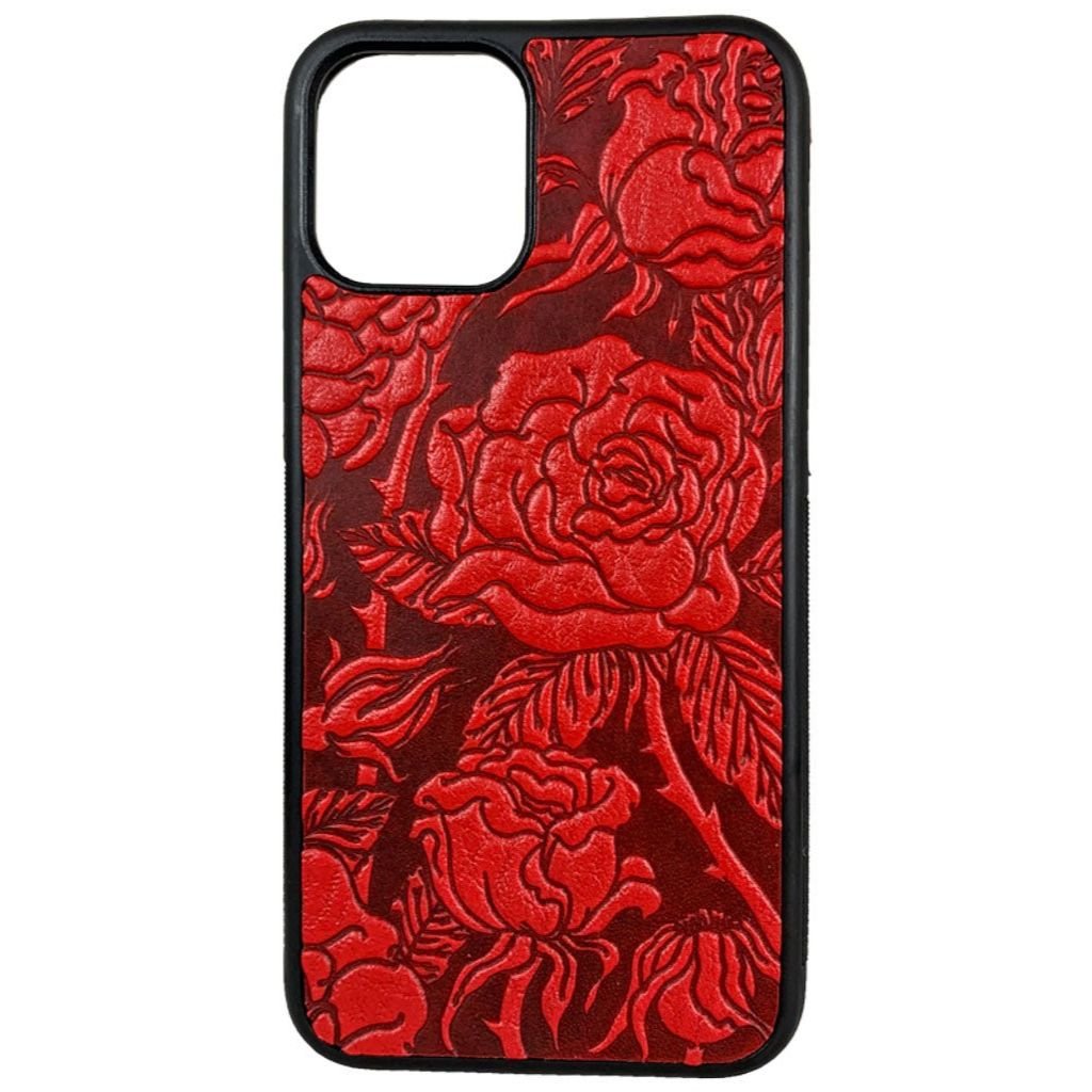 Oberon Design Genuine Leather iPhone Case, Hand-Crafted, WIld Rose, Red