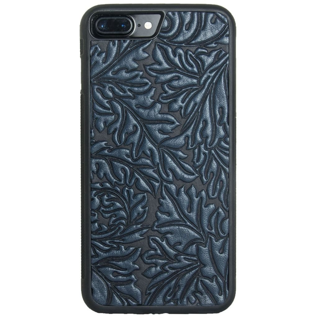 Oberon Design Genuine Leather iPhone SE Case, Hand-Crafted, Acanthus Leaf, Navy