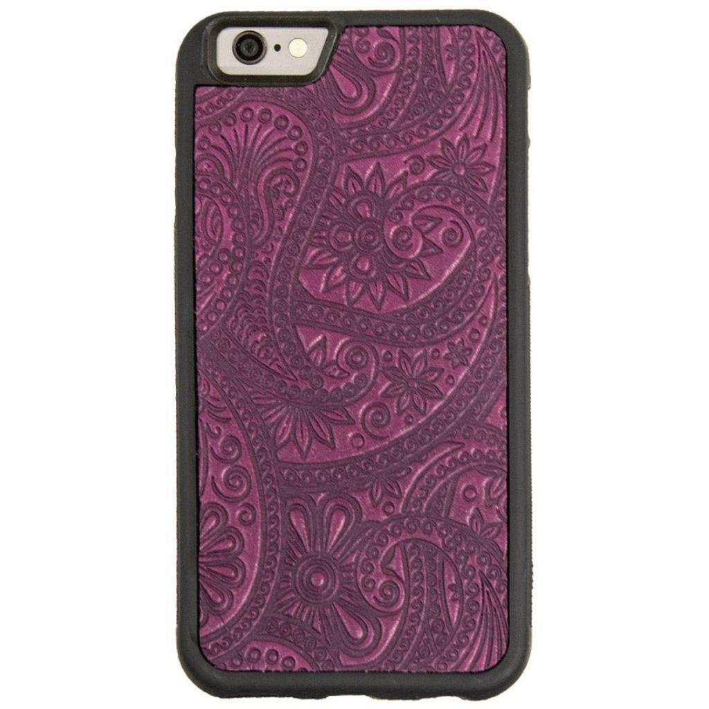 Oberon Design Genuine Leather iPhone SE Case, Hand-Crafted, Paisley, Orchid
