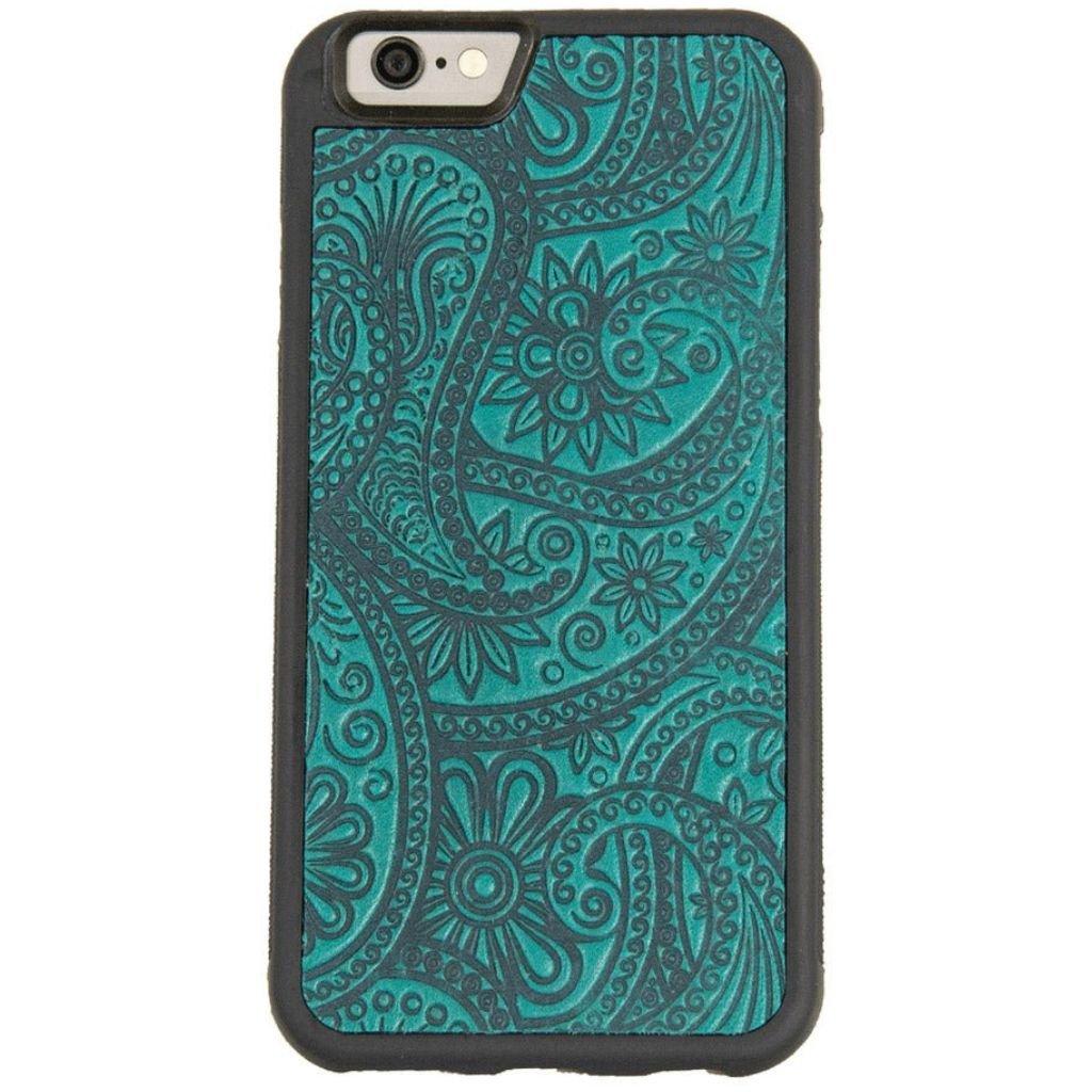 Oberon Design Genuine Leather iPhone SE Case, Hand-Crafted, Paisley, Teal