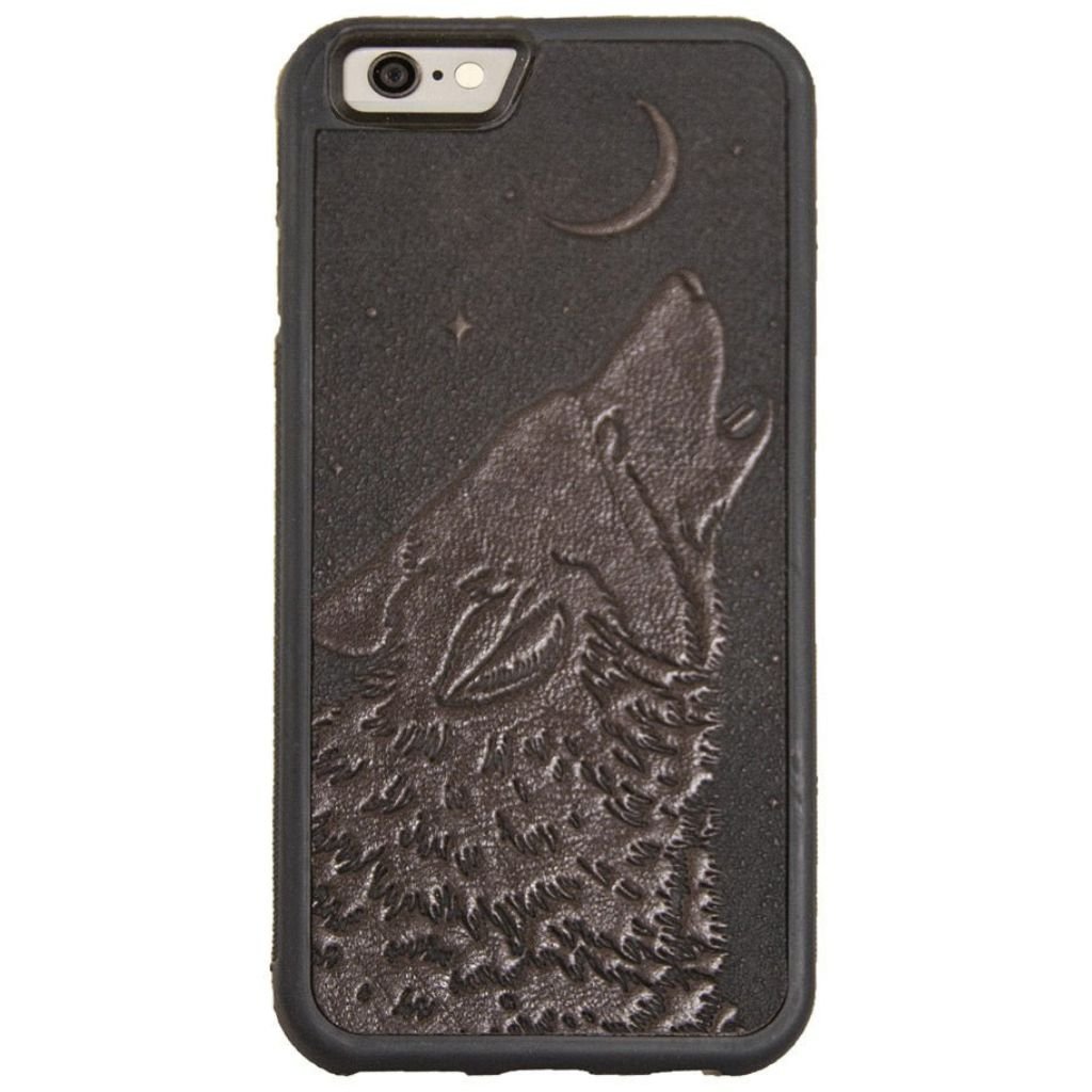 Oberon Design Genuine Leather iPhone SE Case, Hand-Crafted, Singing Wolf, Chocolate
