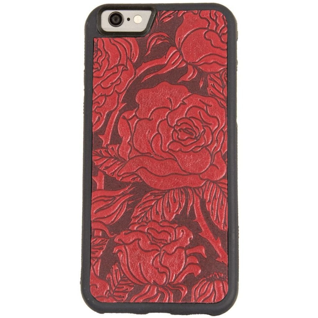 Oberon Design Genuine Leather iPhone SE Case, Hand-Crafted, WIld Rose, Red