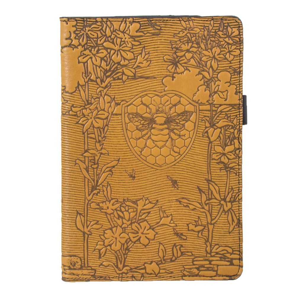 Small Leather Portfolio Notebook, Bee Garden