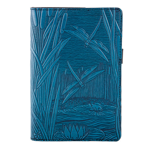 Small Leather Portfolio Notebook, Dragonfly Pond
