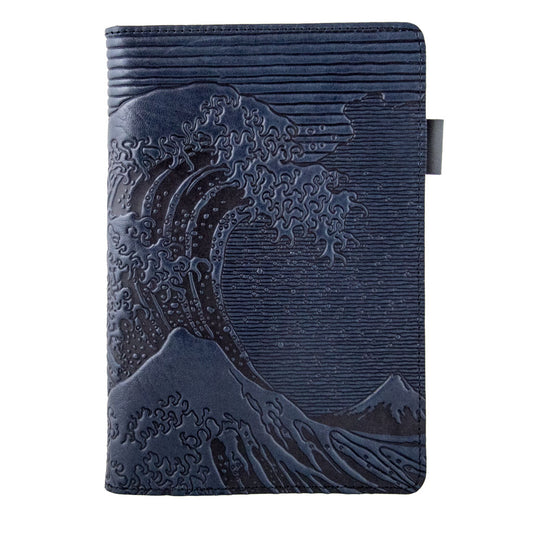 Small Leather Portfolio Notebook, Hokusai Wave