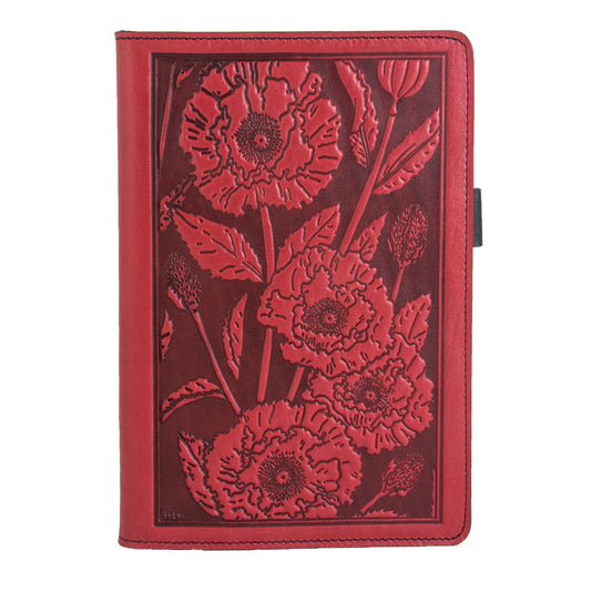 Small Leather Portfolio Notebook, Oriental Poppy
