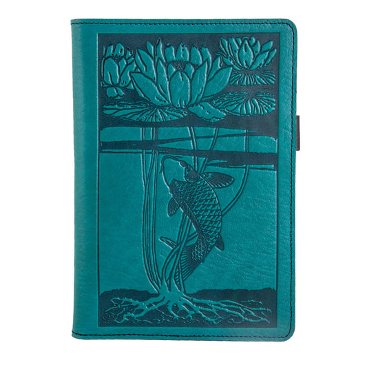 Small Leather Portfolio Notebook, Water Lily Koi