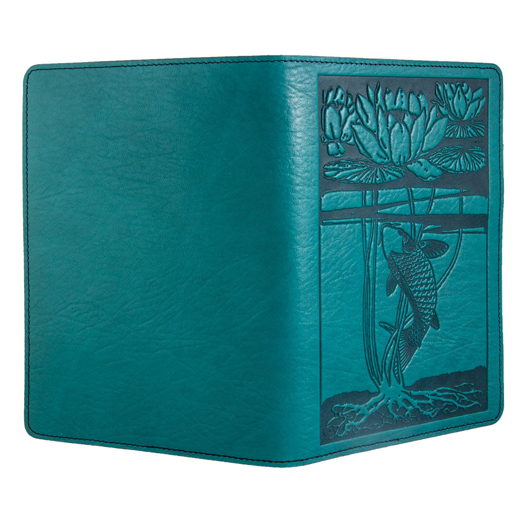 Small Leather Portfolio Notebook, Water Lily Koi