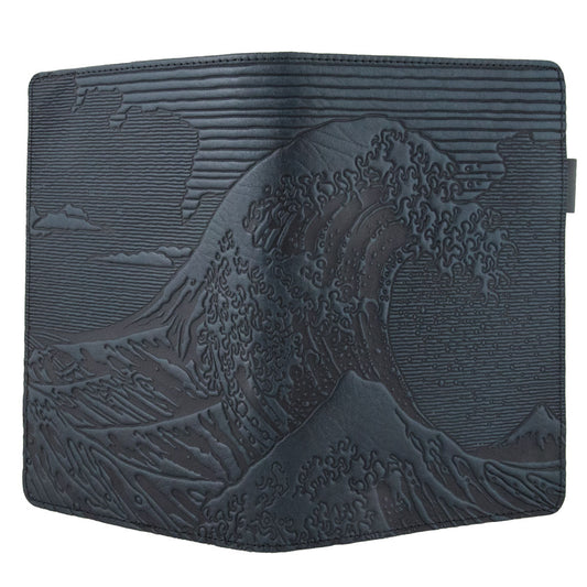 Small Leather Portfolio Notebook, Hokusai Wave