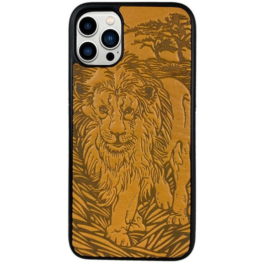 Oberon Design Genuine Leather iPhone Case, Hand-Crafted, Lion, Marigold