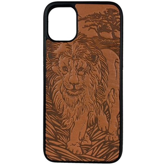 Oberon Design Genuine Leather iPhone Case, Hand-Crafted, Lion, Saddle