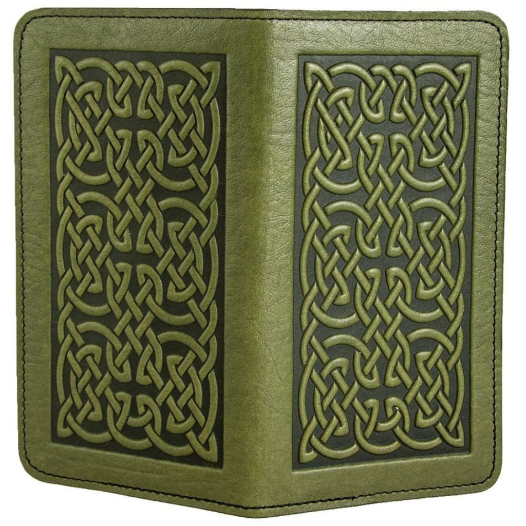 Leather Checkbook Cover | Bold Celtic in Fern