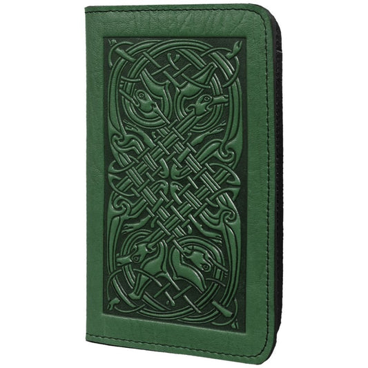 Leather Checkbook Cover | Celtic Hounds in Green