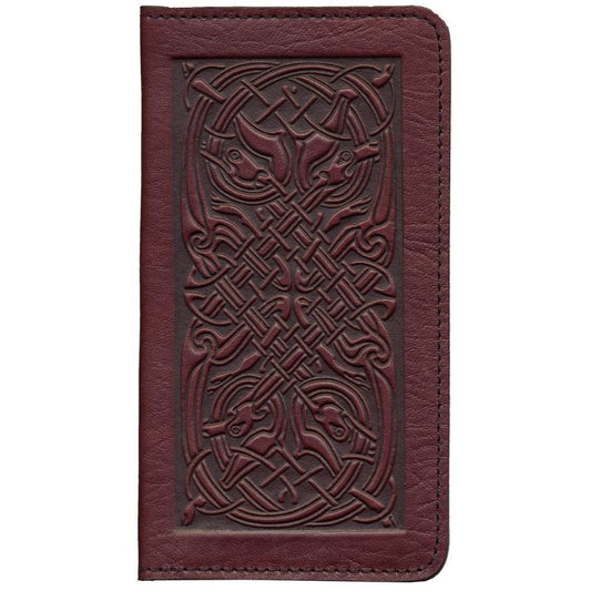 Leather Checkbook Cover | Celtic Hounds in Wine
