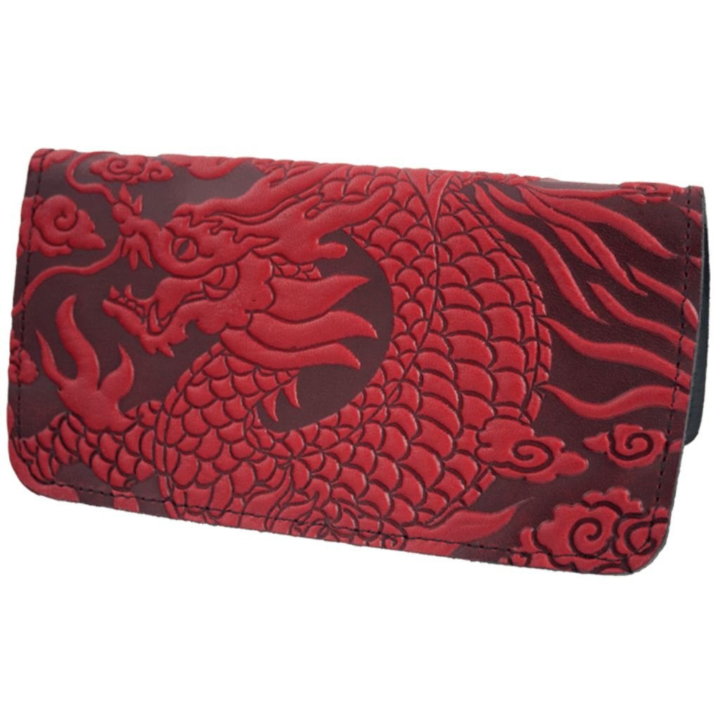Leather Checkbook Cover | Cloud Dragon in Red