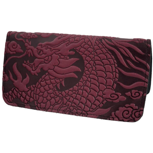 Leather Checkbook Cover | Cloud Dragon in Wine