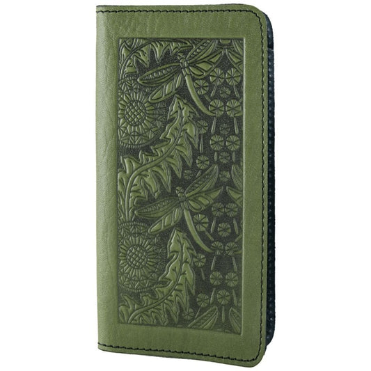 Leather Checkbook Cover | Dandelion Dragonfly in Fern