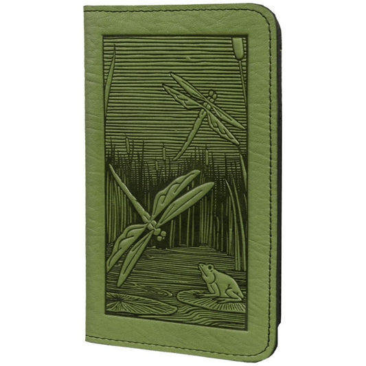 Leather Checkbook Cover |  Dragonfly Pond  in Fern