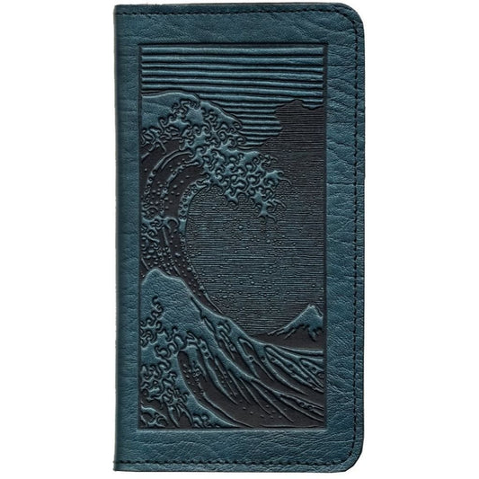 Leather Checkbook Cover | Hokusai Wave in Navy