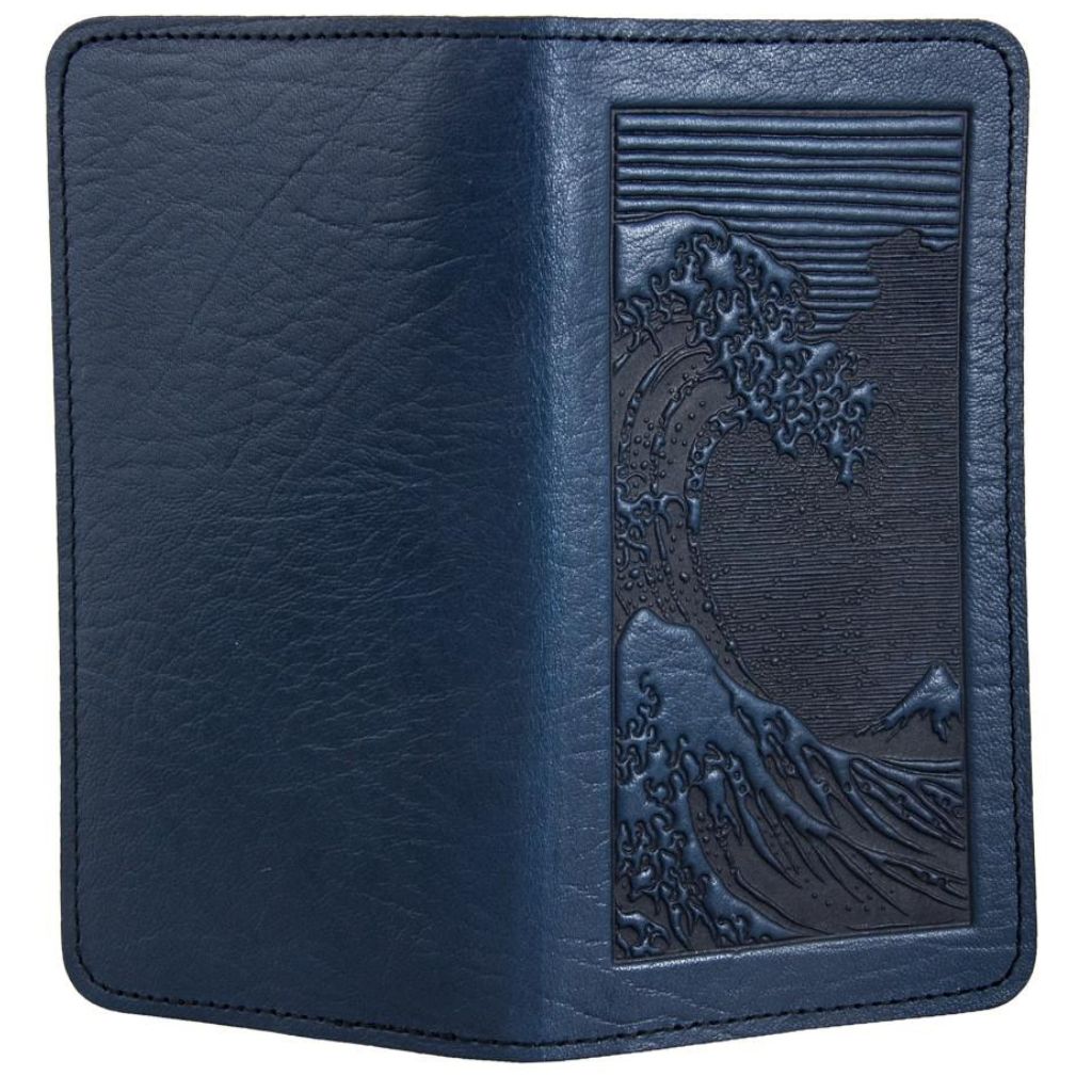 Leather Checkbook Cover | Hokusai Wave in Navy
