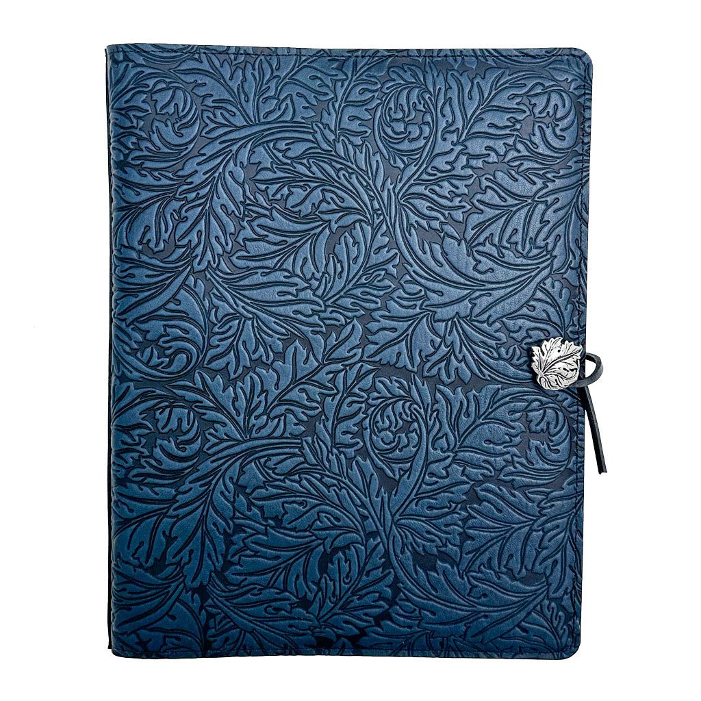 Oberon Design Extra Large Leather Refillable Journal, Acanthus Leaf in Navy