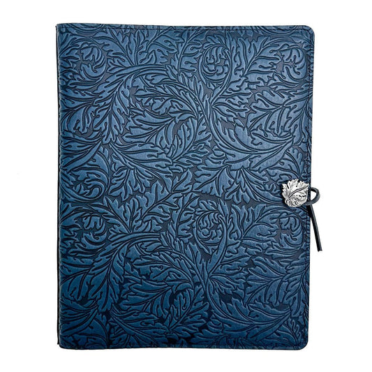 Oberon Design Extra Large Leather Refillable Journal, Acanthus Leaf in Navy