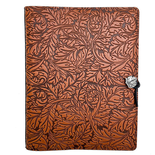 Oberon Design Extra Large Leather Refillable Journal, Acanthus Leaf in Saddle
